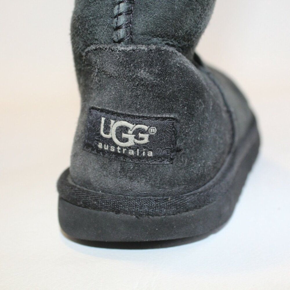 UGG Youth Sz 4 Classic Tall Black Suede Shearling Lined Pull On Mid Calf Boots - Picture 10 of 12